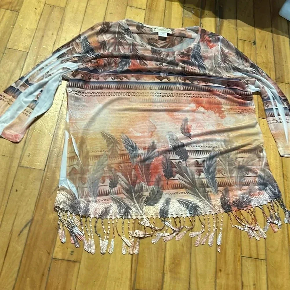 Impulse California  made in usa‎ fringe southwestern aztec mesh y2k top